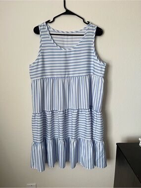 Blue Striped Tiered Dress